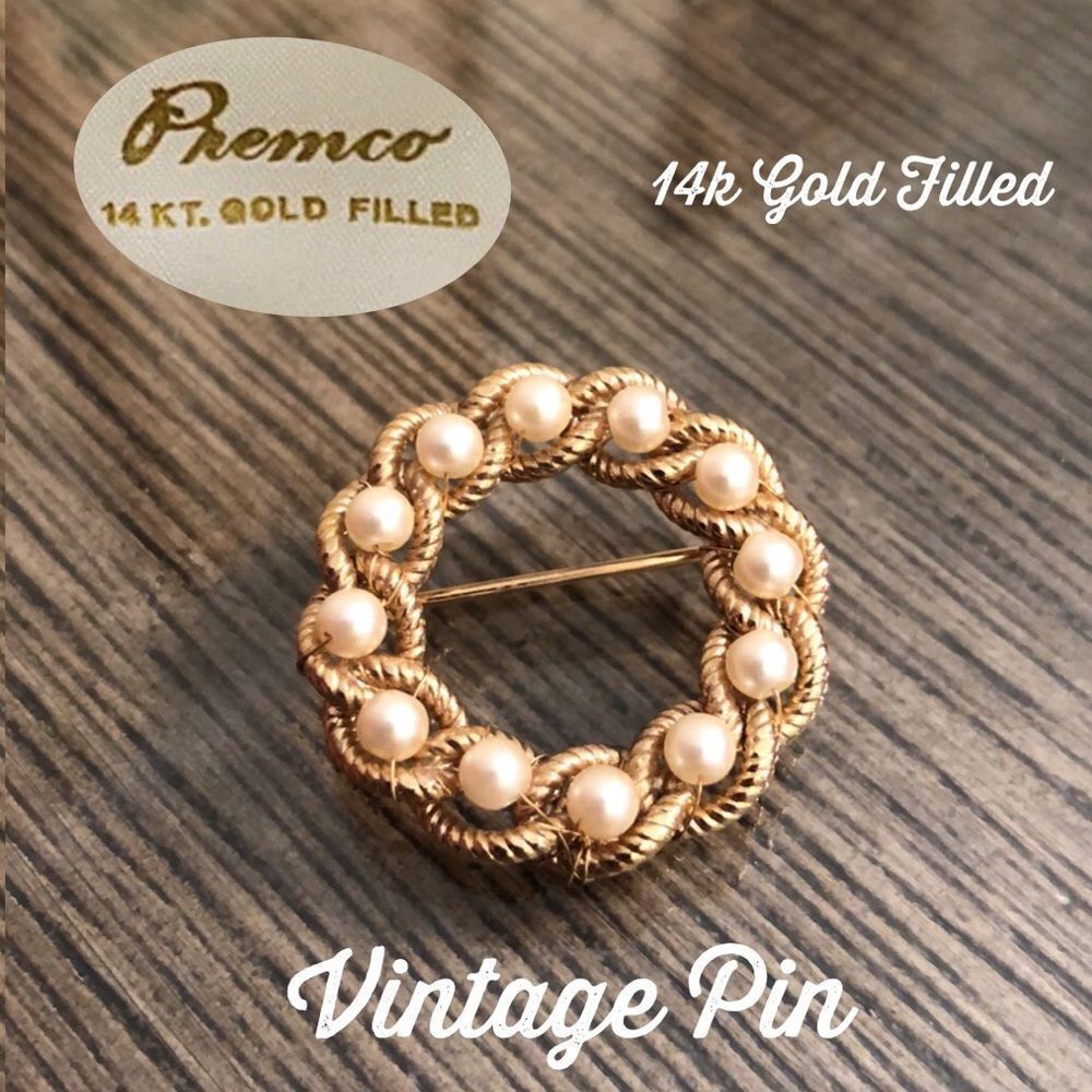 Vintage Premco 14k Gold Filled Faux Pearl Circle